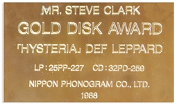 Steve Clark's Personally Owned Gold Disk Award for Def Leppard's ''Hysteria''